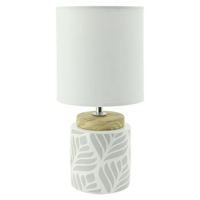 Idp Lampshades Lámpara de sobremesa Vadim - 40 W, L x An x Al: 14 x 14 x 30 cm, Blanco, E14 - Elegante lámpara de mesa con pantalla blanca y base decorativa con un patrón de hojas para una iluminación elegante.