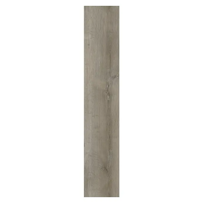 Allure Suelo vinílico SPC Golden Artic - 1.220 x 226 x 6,5 mm, Gris, Resistente al agua - Primer plano de una sola baldosa con aspecto de madera. La baldosa presenta una veta de madera natural y realista y es ideal para suelos.