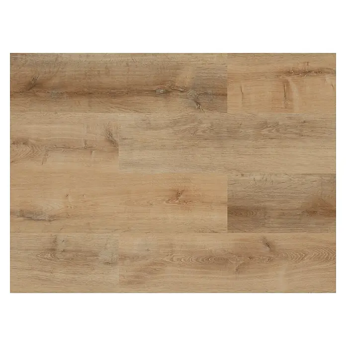 Allure Suelo vinílico SPC Golden Light - 1.220 x 226 x 5,2 mm, Marrón, Resistente al agua - Primer plano de un pavimento con efecto madera, que aporta un ambiente cálido y acogedor a cualquier estancia con su diseño realista.