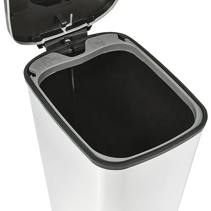 KIS Treteimer Chic - 45 l, Kunststoff, Schwarz/Silber - Offener, eckiger Mülleimer aus Edelstahl mit schwarzem Innenraum und grauem Deckel zur einfachen Müllentsorgung.