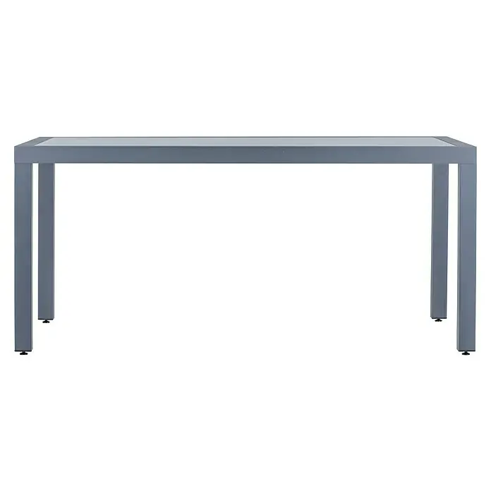 Mesa de jardín Mistral - L x An x Al: 192 x 102 x 74 cm, Aluminio/Cerámica, Antracita - Primer plano de una mesa de jardín moderna con una mesa gris y un marco metálico robusto. Ideal para espacios exteriores elegantes.