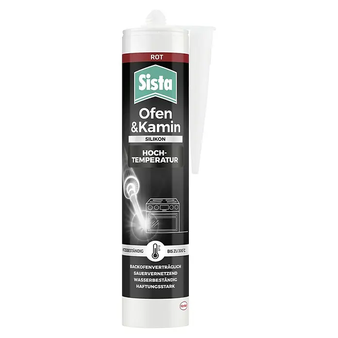Sista Ofen- & Kamin-Silikon Ofen & Kamin - Rot, 280 ml - Sista Ofen & Kamin Silikon, eine hitzebeständige Dichtmasse für Öfen und Kamine, die Temperaturen bis zu 300°C standhält.