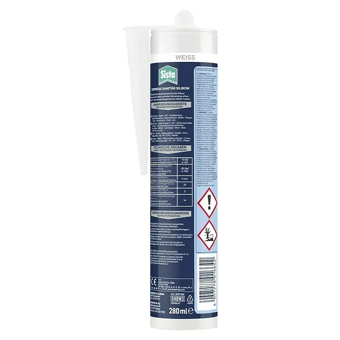 Sista Sanitär-Silikon Express - Weiß, 280 ml - Tube Sista Express Sanitär Silikon, ideal für Bad und Sanitärbereiche, bietet schnelle Vernetzung und ist in Weiß erhältlich.