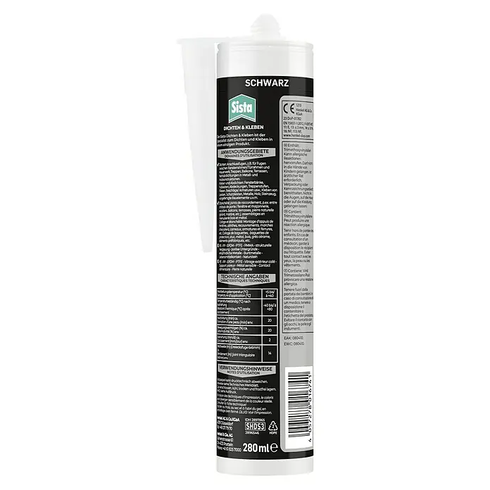Sista Fugendichtstoff Dichten & Kleben 2in1 - Schwarz, 280 ml, Silikonfrei - Sista Dichten & Kleben Schwarz: Ein vielseitiger, schwarzer Dichtstoff für diverse Anwendungen im Innen- und Aussenbereich.