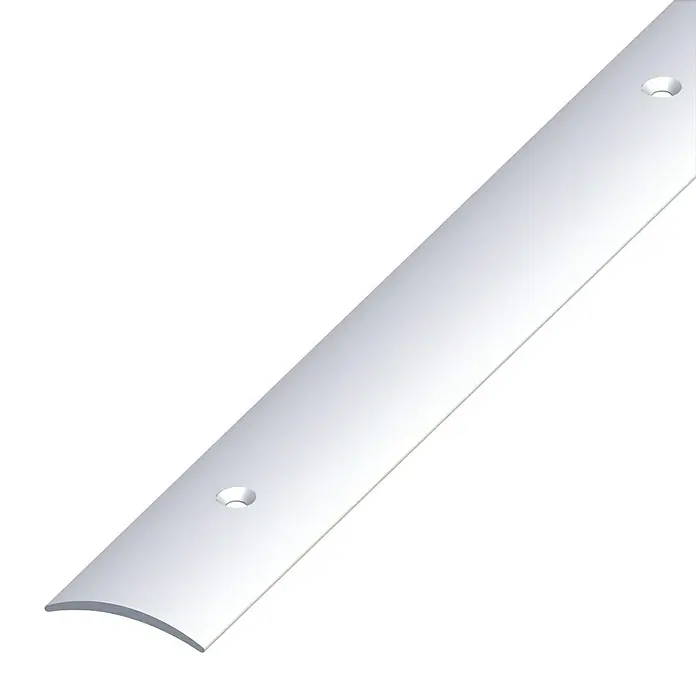 Kantoflex Übergangsprofil - 1.000 x 30 x 5 mm, Aluminium, Eloxiert - Aluminium-Übergangsprofil mit zwei Befestigungslöchern. Das Übergangsprofil ist silberfarben und hat eine gebogene Form.