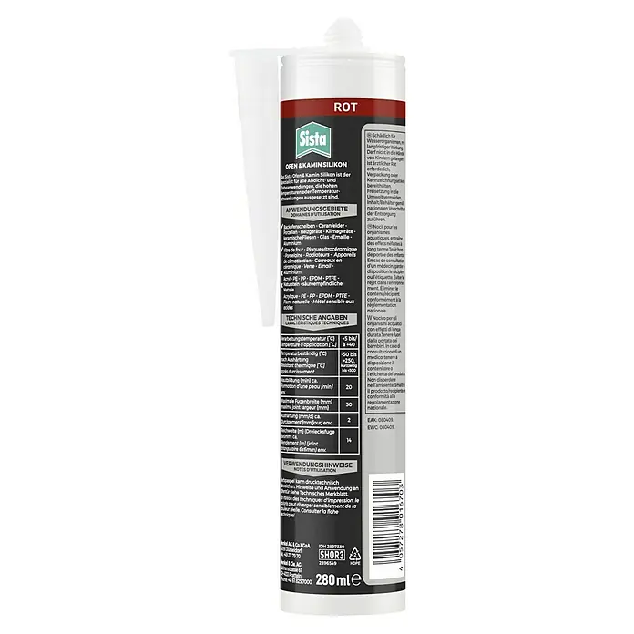 Sista Ofen- & Kamin-Silikon Ofen & Kamin - Rot, 280 ml - Sista Ofen & Kamin Silikon, rot, für Dicht- und Klebeanwendungen bei hohen Temperaturen oder Temperaturschwankungen. 280ml Kartusche.