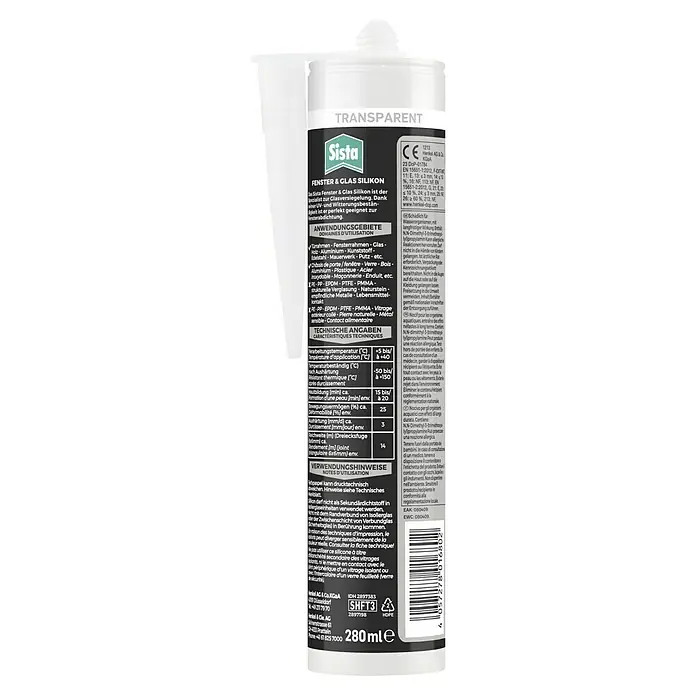 Sista Fenster-Silikon Fenster & Glas - Transparent, 280 ml - Sista Fenster & Glas Silikon: Transparentes Silikon für Fenster und Glas. Ideal zur Glasversiegelung und Fensterabdichtung, UV- und witterungsbeständig.