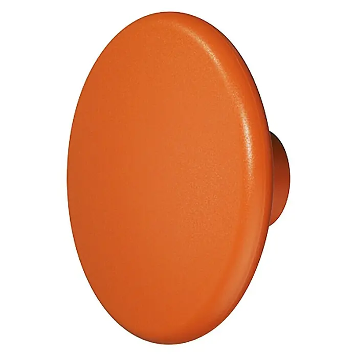 Häfele Pomo para muebles - Tipo de tirador del mueble: Botón, Ø x Al: 52 x 24 mm, Plástico, Naranja - Primer plano de un tirador de cajón naranja, con una superficie lisa y bordes redondeados, ideal para muebles.