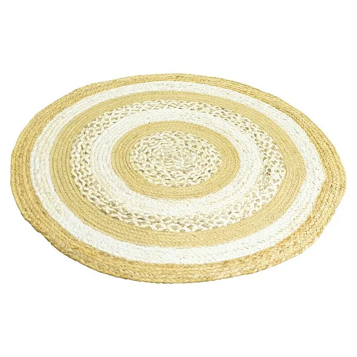 Juteteppich Jute - Natur/Weiß, Durchmesser: 80 cm, 100% Jute - Runder Teppich mit abwechselnden Farben und Texturen. Das Design des Teppichs ist einfach, aber elegant und passt perfekt zu jeder Einrichtung.