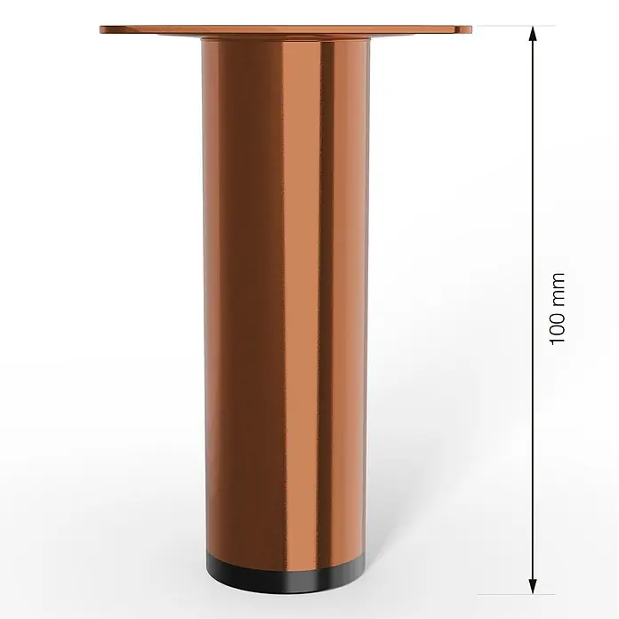 Walteco Möbelfuß - Ø x H: 3 x 10 cm, Traglast: 50 kg, Stahl, Kupfer - Produktansicht eines 100 mm hohen, bronzefarbenen Möbelfußes mit einer quadratischen Montageplatte für Möbel.