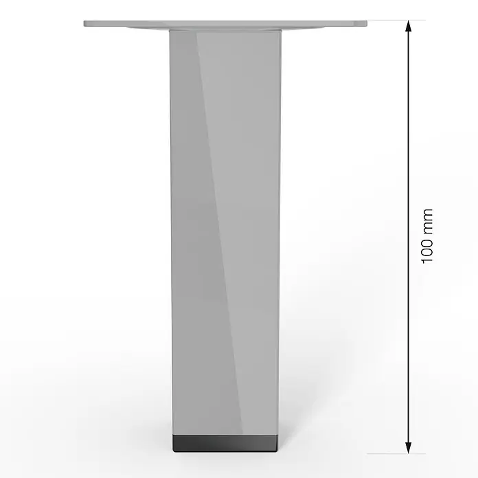 Walteco Möbelfuß - L x B x H: 25 x 2,5 x 10 cm, Traglast: 50 kg, Stahl, Grau, Glänzend - Bild einer 100 mm langen Tischbeinverlängerung. Ideal zur Anpassung der Tischhöhe. Robust und einfach zu montieren für diverse Möbel.