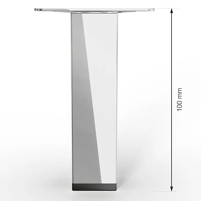 Walteco Möbelfuß - L x B x H: 25 x 2,5 x 10 cm, Traglast: 50 kg, Stahl, Silber, Glänzend - Produktansicht eines chromfarbenen Möbelfußes mit einer Höhe von 100 mm zur Verwendung in diversen Wohnbereichen.