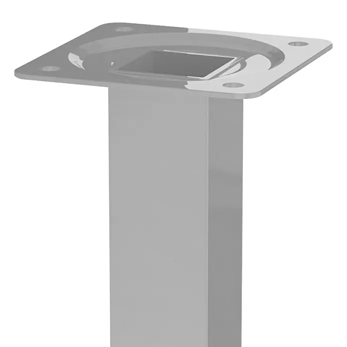 Walteco Möbelfuß - L x B x H: 25 x 2,5 x 10 cm, Traglast: 50 kg, Stahl, Grau, Glänzend - Produktansicht eines Metallpfostens mit quadratischem Querschnitt und einer quadratischen Kopfplatte mit vier Löchern.
