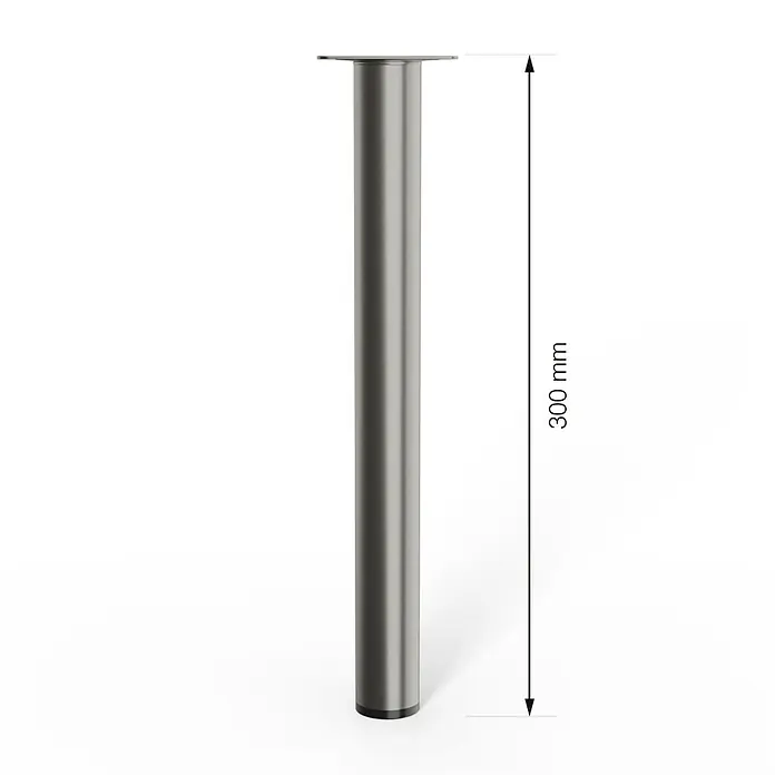 Walteco Möbelfuß - L x B x H: 3 x 3 x 30 cm, Ø x H: 3 x 30 cm, Traglast: 50 kg, Stahl, Nickel - Dieses Bild zeigt ein einzelnes, silberfarbenes Tischbein mit einer Länge von 300 mm. Perfekt für DIY-Möbelprojekte und zur Individualisierung Ihrer Einrichtung.