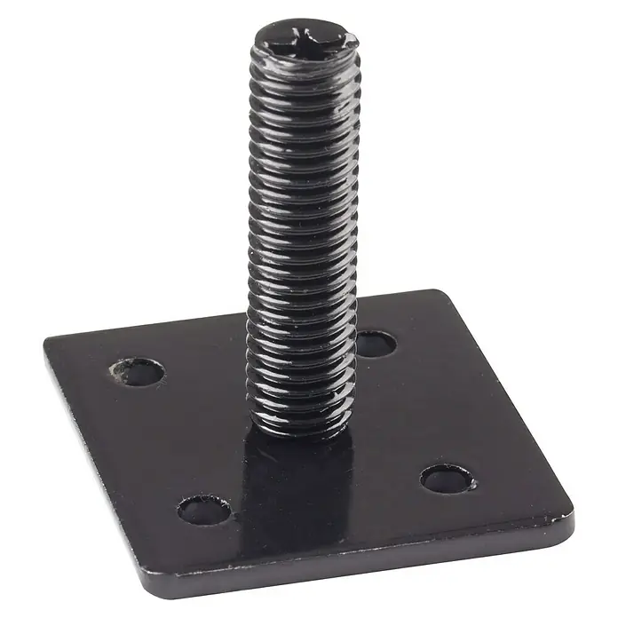 Walteco Montageplatte - L x B x H: 4 x 4 x 4 cm - Nahaufnahme einer schwarzen, quadratischen Montageplatte mit einem Gewindebolzen in der Mitte. Ideal für Befestigungen.