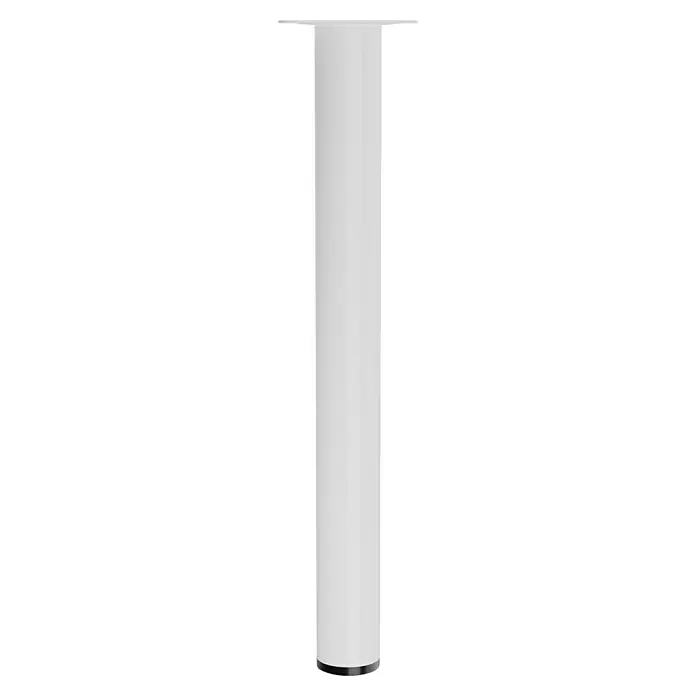 Walteco Möbelfuß - L x B x H: 3 x 3 x 30 cm, Ø x H: 3 x 30 cm, Traglast: 50 kg, Stahl, Weiß - Nahaufnahme eines weißen, zylindrischen Tischbeins mit einer flachen, quadratischen Montageplatte oben, isoliert auf einem schwarzen Hintergrund.