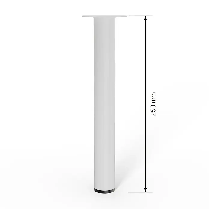 Walteco Möbelfuß - L x B x H: 3 x 3 x 25 cm, Ø x H: 3 x 25 cm, Traglast: 50 kg, Stahl, Weiß - Ein weißes Möbelfuß mit einer Höhe von 250 mm, perfekt für die Montage an Möbeln, um sie zu erhöhen.