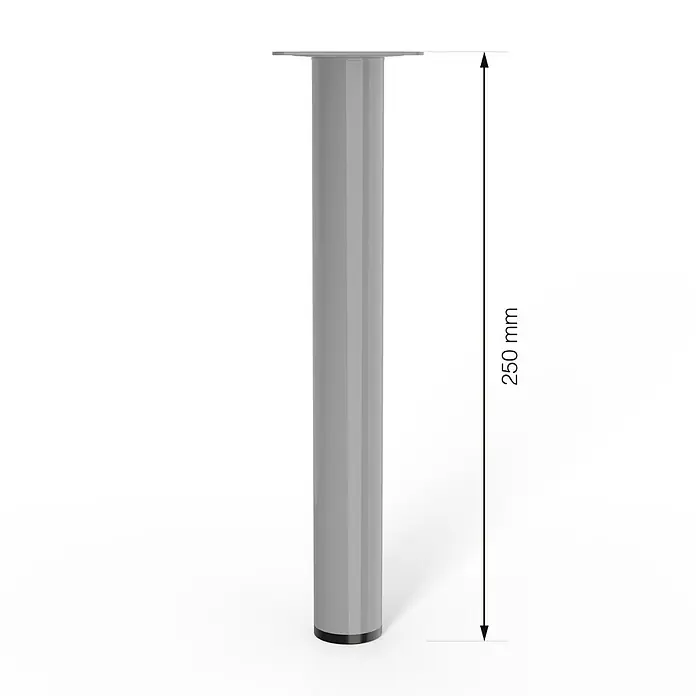 Walteco Möbelfuß - L x B x H: 3 x 3 x 25 cm, Ø x H: 3 x 25 cm, Traglast: 50 kg, Stahl, Grau - Produktbild eines 250 mm hohen, silbernen Möbelfußes mit Montageplatte. Ideal zur Erhöhung von Möbeln und für stabilen Stand.