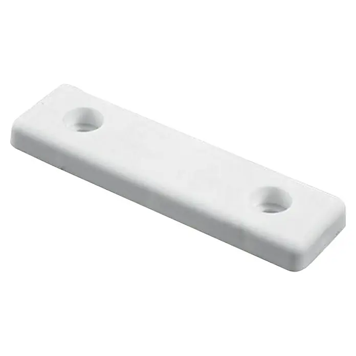 Walteco Möbelgleiter - Weiß, 8 Stk., 5 x 1,4 x 0,5 cm, Schrauben - Weiße Kunststoffplatte mit zwei Löchern. Ein praktisches Befestigungselement für verschiedene Anwendungen, ideal für Heimwerkerprojekte.