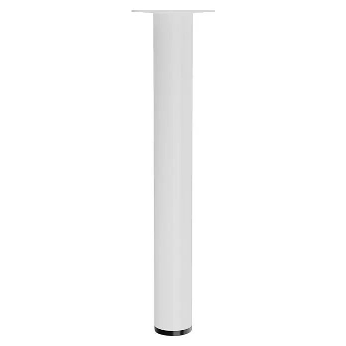 Walteco Möbelfuß - L x B x H: 3 x 3 x 25 cm, Ø x H: 3 x 25 cm, Traglast: 50 kg, Stahl, Weiß - Ein einzelnes, weißes, zylindrisches Tischbein mit einer flachen, quadratischen Montageplatte. Ideal für Möbelbau und DIY-Projekte.