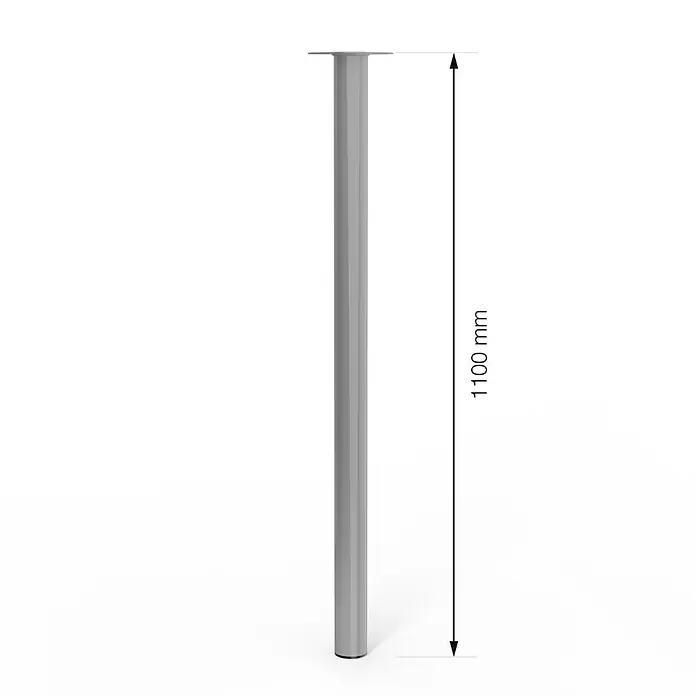 Walteco Möbelfuß - L x B x H: 6 x 6 x 110 cm, Ø x H: 6 x 110 cm, Traglast: 75 kg, Stahl, Grau - Produktbild: Ein schlankes, graues Tischbein, das 1100 mm hoch ist, ideal für moderne Möbeldesigns.