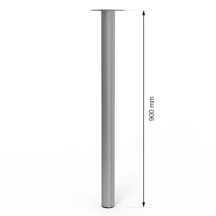 Walteco Möbelfuß - L x B x H: 6 x 6 x 90 cm, Ø x H: 6 x 90 cm, Traglast: 75 kg, Stahl, Grau - Bild einer silbernen Tischbein mit einer Höhe von 900 mm, ideal für DIY-Möbelprojekte und modernes Design.