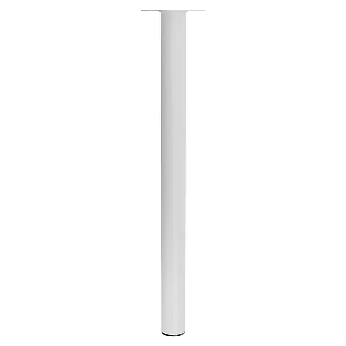 Walteco Möbelfuß - L x B x H: 6 x 6 x 80 cm, Ø x H: 6 x 80 cm, Traglast: 75 kg, Stahl, Weiß - Eine Nahaufnahme einer hohen, schlanken, weißen Tischsäule mit einer quadratischen Platte oben, isoliert auf einem schwarzen Hintergrund.