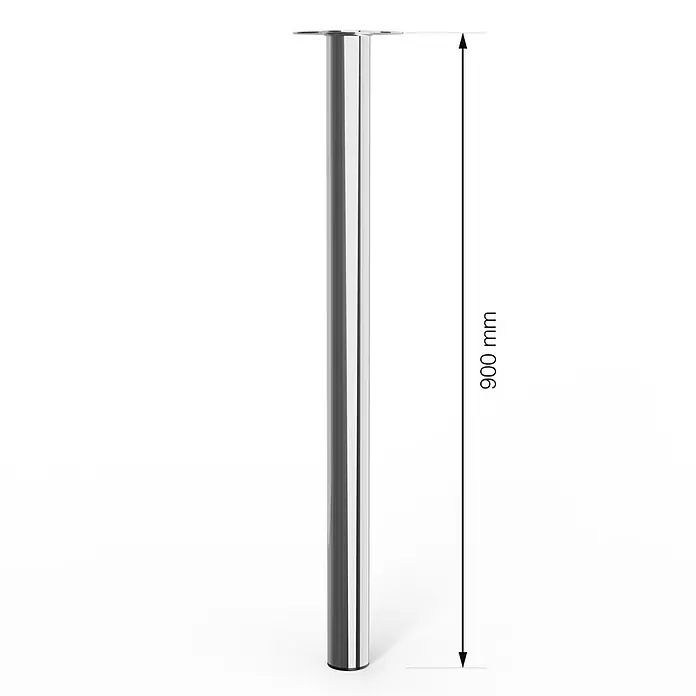 Walteco Möbelfuß - L x B x H: 6 x 6 x 90 cm, Ø x H: 6 x 90 cm, Traglast: 75 kg, Stahl, Silber - Produktbild eines silbernen Tischbeins mit einer Höhe von 900 mm. Das Bein ist schlank und zylindrisch geformt.
