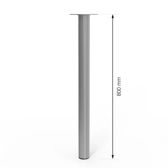 Walteco Möbelfuß - L x B x H: 6 x 6 x 80 cm, Ø x H: 6 x 80 cm, Traglast: 75 kg, Stahl, Grau - Abbildung eines 800 mm hohen, sechseckigen Tischbeins aus Metall, ideal für moderne Möbeldesigns und stabile Konstruktionen.