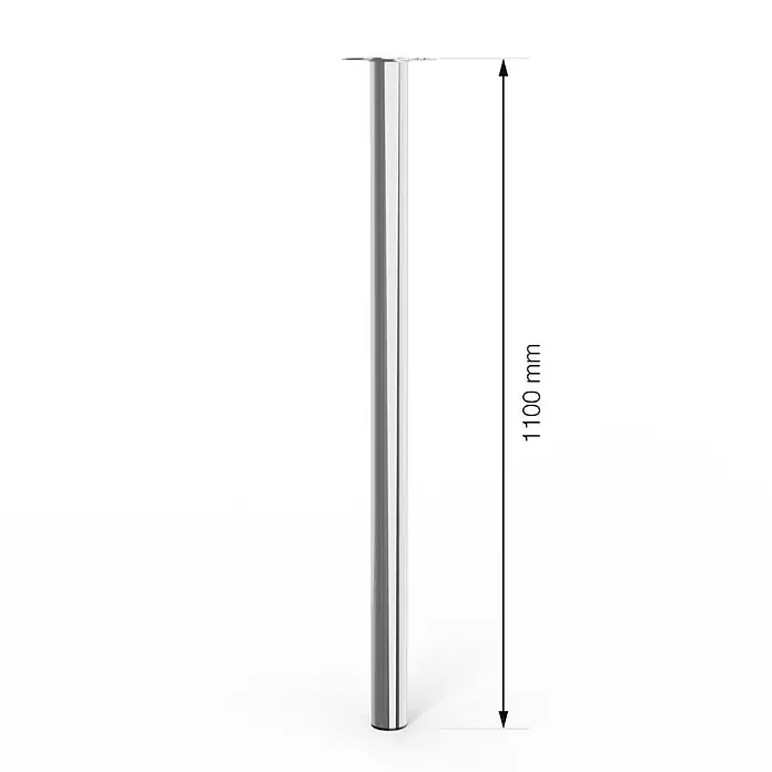 Walteco Möbelfuß - L x B x H: 6 x 6 x 110 cm, Ø x H: 6 x 110 cm, Traglast: 75 kg, Stahl, Silber - Produktansicht einer 1100 mm langen, silbernen Tischbein. Das elegante Tischbein in Silber bietet eine stilvolle und robuste Lösung.