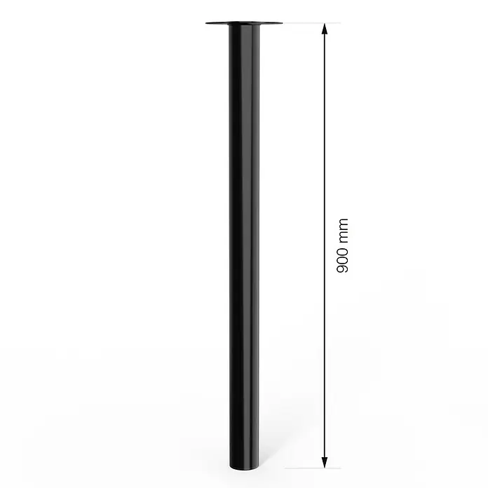 Walteco Möbelfuß - L x B x H: 6 x 6 x 90 cm, Ø x H: 6 x 90 cm, Traglast: 75 kg, Stahl, Schwarz - Produktbild eines schwarzen Tischbeins mit einer Höhe von 900 mm. Das Bein ist schlank und zylindrisch mit einer flachen Montageplatte.
