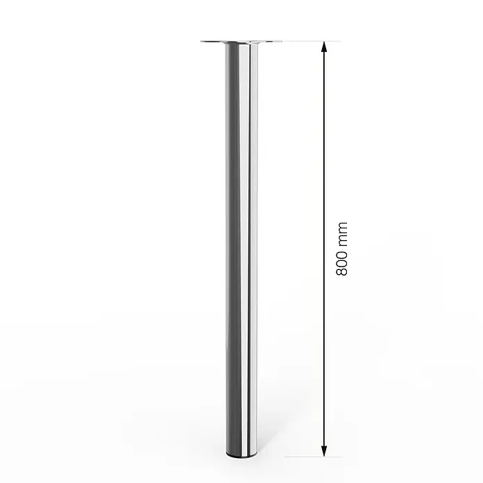 Walteco Möbelfuß - L x B x H: 6 x 6 x 80 cm, Ø x H: 6 x 80 cm, Traglast: 75 kg, Stahl, Silber - Produktabbildung eines 800 mm langen, verchromten Möbelfußes, ideal für moderne Möbeldesigns und stabile Konstruktionen.