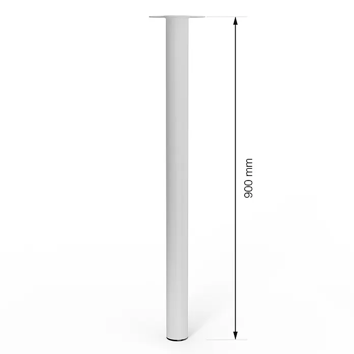 Walteco Möbelfuß - L x B x H: 6 x 6 x 90 cm, Ø x H: 6 x 90 cm, Traglast: 75 kg, Stahl, Weiß - Ein schlankes, weißes Tischbein mit einer Höhe von 900 mm, ideal für moderne Möbeldesigns.