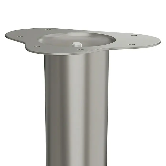 Walteco Möbelfuß - L x B x H: 6 x 6 x 40 cm, Ø x H: 6 x 40 cm, Traglast: 75 kg, Stahl, Nickel - Nahaufnahme einer modernen, silbernen Tischbeinbefestigung mit glatter Oberfläche und klarer Linienführung.