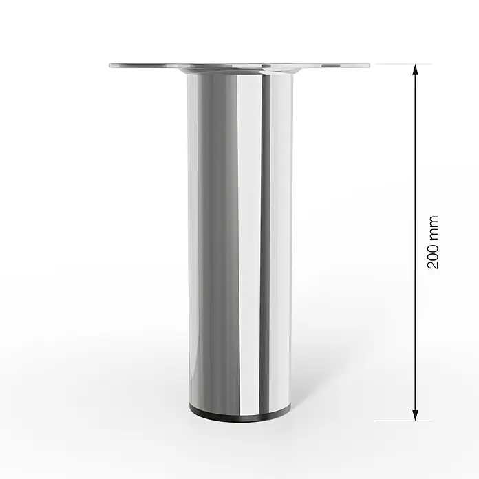 Walteco Möbelfuß - L x B x H: 6 x 6 x 20 cm, Ø x H: 6 x 20 cm, Traglast: 75 kg, Stahl, Silber - Produktansicht eines verstellbaren silbernen Möbelfußes mit den Maßen 200 mm zur Anbringung unter Möbeln.