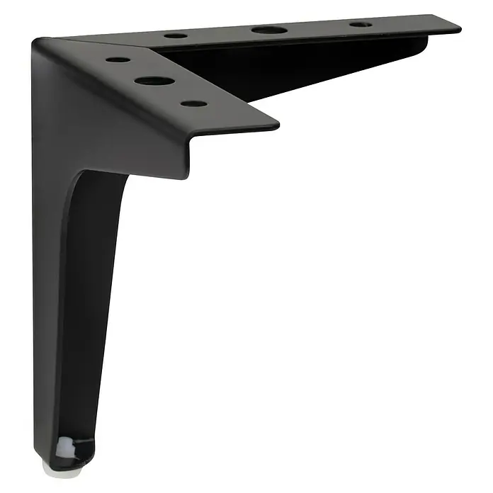 Walteco Möbelfuß - L x B x H: 13 x 13 x 13 cm, Traglast: 80 kg, Stahl - Schwarzes Metallmöbelbein mit Löchern zur Befestigung und einem weißen Fuß für Stabilität.