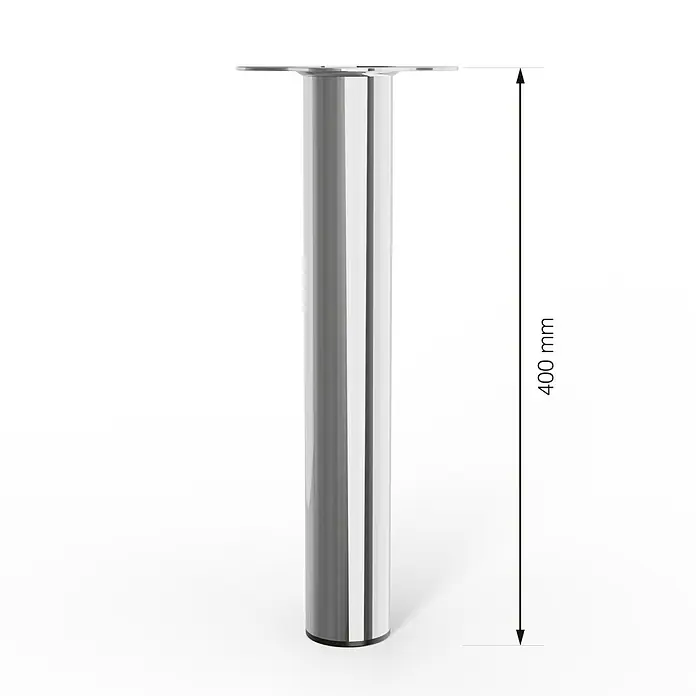 Walteco Möbelfuß - L x B x H: 6 x 6 x 40 cm, Ø x H: 6 x 40 cm, Traglast: 75 kg, Stahl, Silber - Ein einzelnes, silbernes, zylindrisches Möbelfußbein mit einer Höhe von 400 mm. Geeignet für Tische oder Schränke.