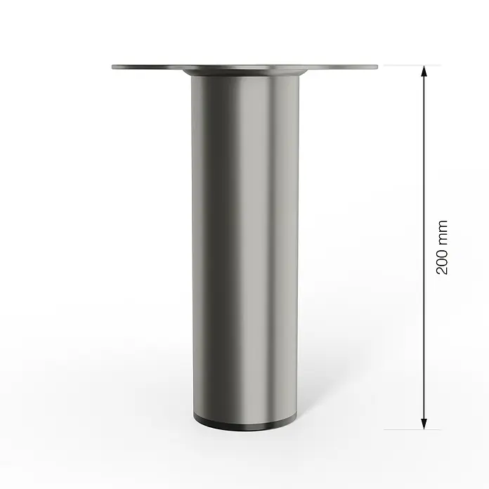 Walteco Möbelfuß - L x B x H: 6 x 6 x 20 cm, Ø x H: 6 x 20 cm, Traglast: 75 kg, Stahl, Nickel - Produktbild eines silberfarbenen Möbelfußes, der 200 mm hoch ist, vor einem weißen Hintergrund.