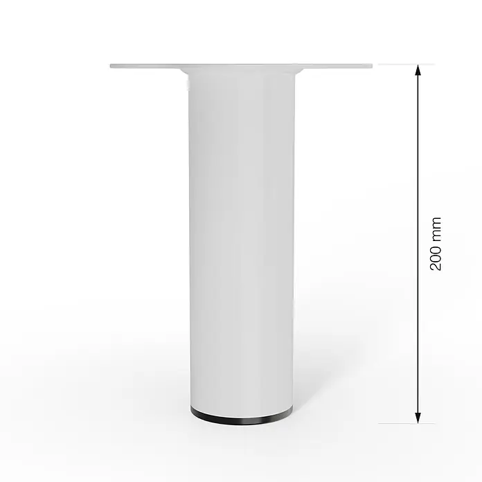 Walteco Möbelfuß - L x B x H: 6 x 6 x 20 cm, Ø x H: 6 x 20 cm, Traglast: 75 kg, Stahl, Weiß - Eine Nahaufnahme eines weißen Möbelfußes mit einer Höhenangabe von 200 mm, ideal für Möbelprojekte.