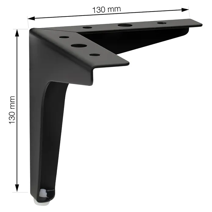Walteco Möbelfuß - L x B x H: 13 x 13 x 13 cm, Traglast: 80 kg, Stahl - Abbildung eines schwarzen, modernen Möbelfußes mit den Maßen 130 mm x 130 mm.