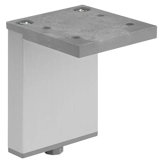 Walteco Möbelfuß Laila - L x B x H: 4 x 0,1 x 6 cm, Traglast: 100 kg, Aluminium, Silber - Ein Möbelbein mit einer quadratischen Montageplatte und einem verstellbaren Fuß, ideal für moderne Möbeldesigns.