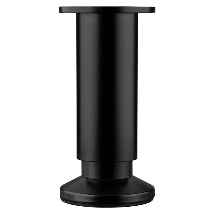 Walteco Teleskop-Möbelfuß - B x L: 3,8 x 3,8 cm, Durchmesser: 3,8 cm, Höhenverstellung: 12 cm - 13,5 cm, Traglast: 250 kg, Aluminium, Schwarz - Schwarzes, zylindrisches Produkt mit flachem Kopf und breiter Basis. Ideal für Möbel oder Geräte, die eine stabile und stilvolle Stütze benötigen.
