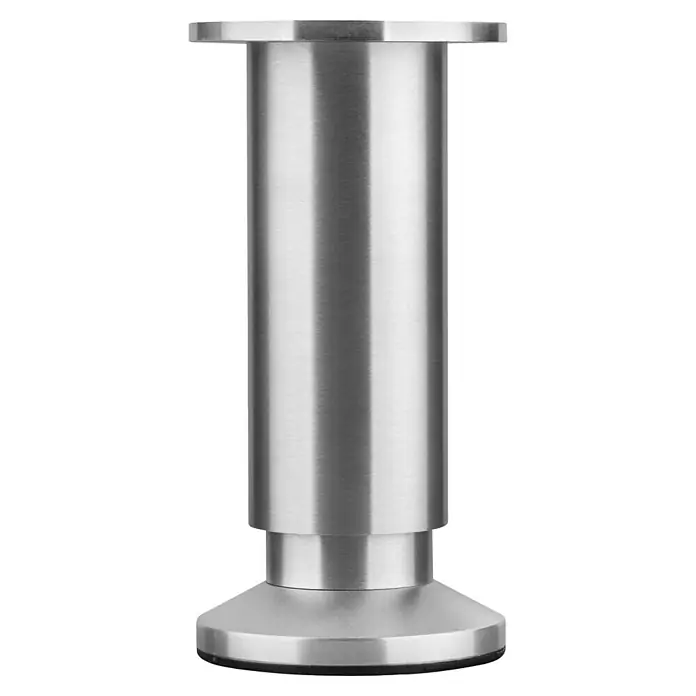 Walteco Teleskop-Möbelfuß - B x L: 3,8 x 3,8 cm, Durchmesser: 3,8 cm, Höhenverstellung: 12 cm - 13,5 cm, Traglast: 250 kg, Aluminium, Silber - Dieses Bild zeigt ein silbernes Möbelbein mit einem runden Fuß, das auf einem schwarzen Hintergrund steht. Ideal für die Erhöhung und Stabilisierung von Möbeln.