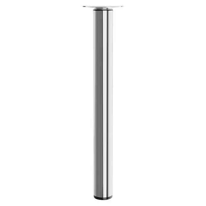 Walteco Teleskop-Möbelfuß - B x L: 3 x 3 cm, Durchmesser: 3 cm, Höhenverstellung: 30 cm - 50 cm, Traglast: 30 kg, Stahl, Silber - Dieses Bild zeigt ein modernes, silbernes Tischbein mit einer runden Form und einem flachen, quadratischen Montageplatte für eine sichere Befestigung.