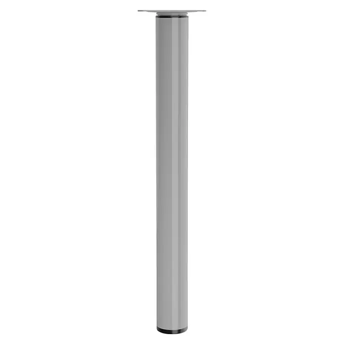 Walteco Teleskop-Möbelfuß - B x L: 3 x 3 cm, Durchmesser: 3 cm, Höhenverstellung: 30 cm - 50 cm, Traglast: 30 kg, Stahl, Grau - Eine silbergraue, zylindrische Möbelfuß, ideal für Tische oder Schränke, mit einer flachen Montageplatte an der Oberseite.