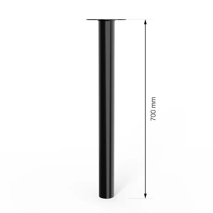 Walteco Möbelfuß - L x B x H: 6 x 6 x 70 cm, Ø x H: 6 x 70 cm, Traglast: 75 kg, Stahl, Schwarz - Produktansicht eines schwarzen Tischbeins mit einer Höhe von 700 mm für Möbel. Ideal für DIY-Projekte und moderne Inneneinrichtung.