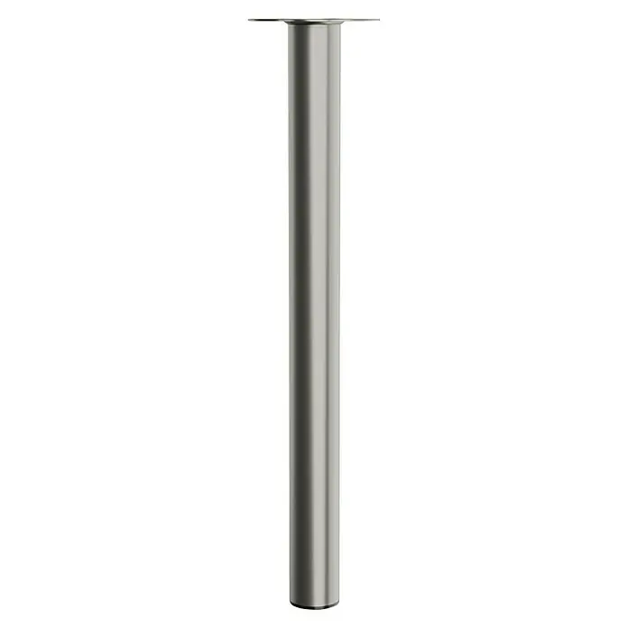 Walteco Möbelfuß - L x B x H: 6 x 6 x 70 cm, Ø x H: 6 x 70 cm, Traglast: 75 kg, Stahl, Nickel - Eine einzelne, silberfarbene Tischbein-Verlängerung mit einer Befestigungsplatte ist auf einem schwarzen Hintergrund zu sehen.