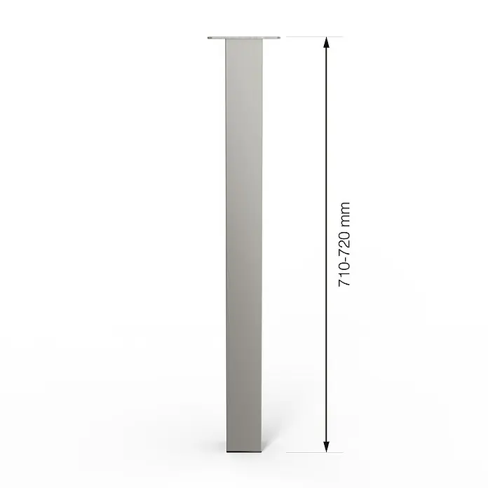Walteco Teleskop-Möbelfuß - B x L: 6 x 6 cm, Höhenverstellung: 71 cm - 72 cm, Traglast: 75 kg, Stahl, Nickel - Produktbild eines silbernen Tischbeins mit einer Höhe von 710-720 mm, ideal für Möbelprojekte und Innenausstattung.