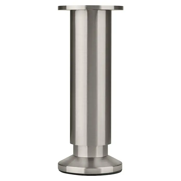 Walteco Teleskop-Möbelfuß - B x L: 3,8 x 3,8 cm, Durchmesser: 3,8 cm, Höhenverstellung: 15 cm - 16,5 cm, Traglast: 250 kg, Aluminium, Nickel - Das Bild zeigt ein elegantes, silberfarbenes Möbelbein aus Metall, das durch sein schlichtes und modernes Design besticht. Ideal für stilvolle Möbelstücke.