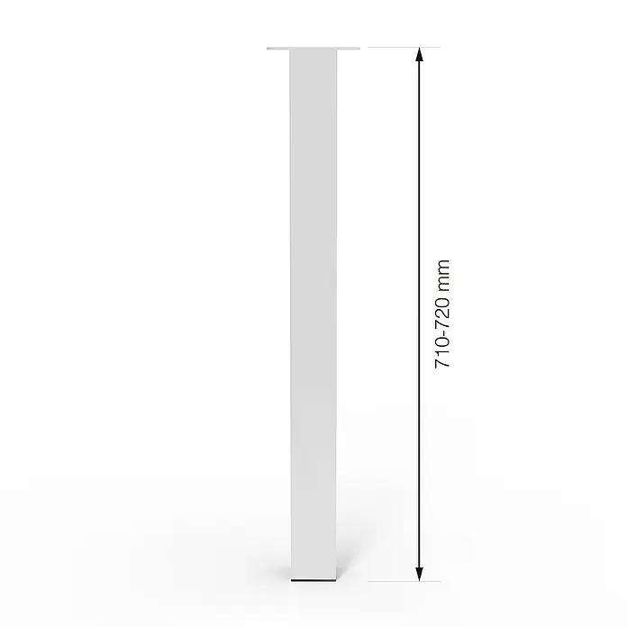 Walteco Teleskop-Möbelfuß - B x L: 6 x 6 cm, Höhenverstellung: 71 cm - 72 cm, Traglast: 75 kg, Stahl, Weiß - Das Bild zeigt ein Tischbein mit einer Länge von 710-720 mm, dargestellt in einer technischen Zeichnung.